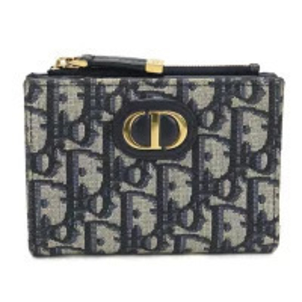 Christian Dior Bi fold Wallet Compact Montaigne Dahlia Navy Blue